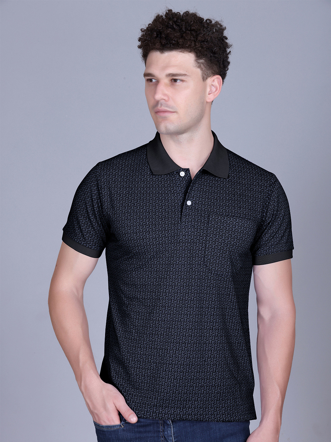 MOUNTAIN COLOURS Men Geometric Self Design Polo Collar T-shirt