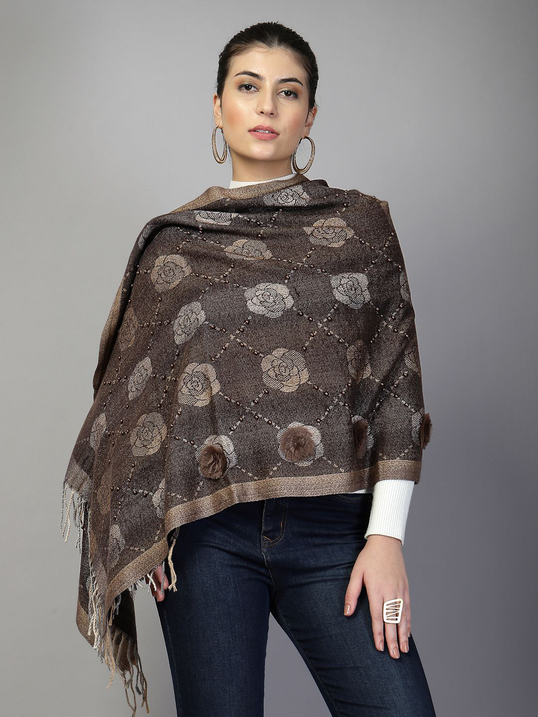 Mafadeny Rose Patterned and Beaded Shawl