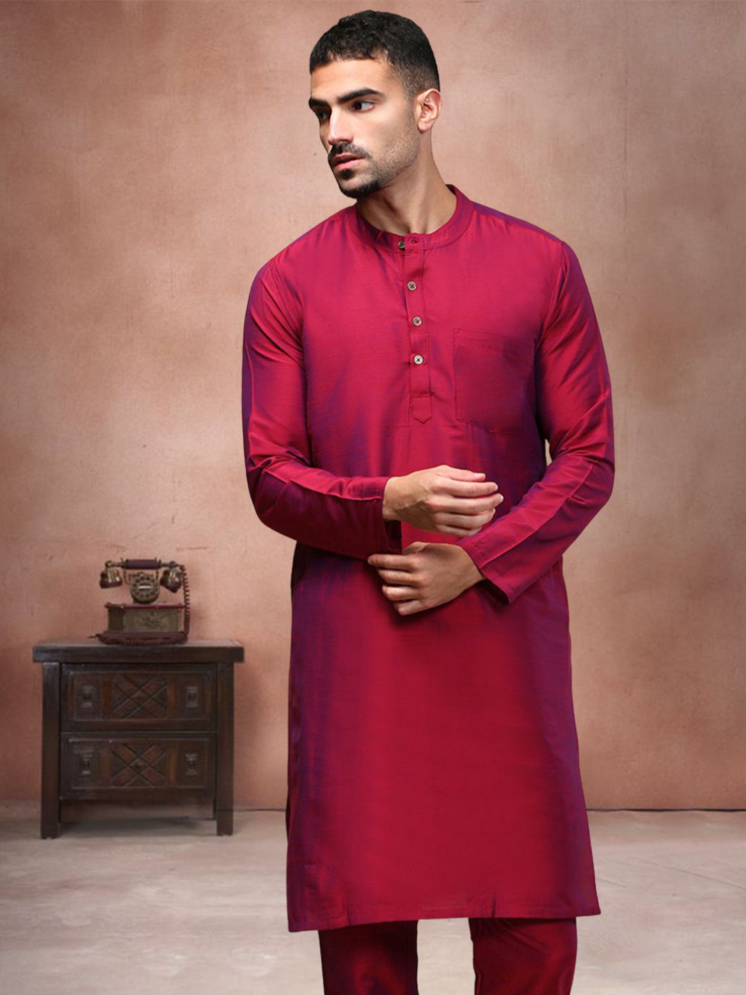 WHITE HEART Men Solid Daily Straight Kurta
