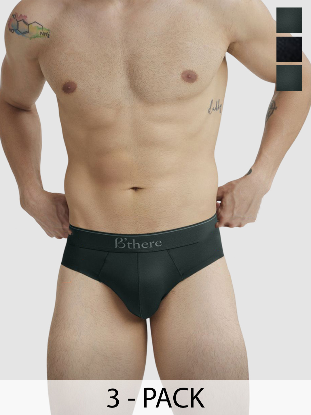 B'there Pack Of 3 Mid-Rise Basic Briefs U004_MDG_MDG_MDG