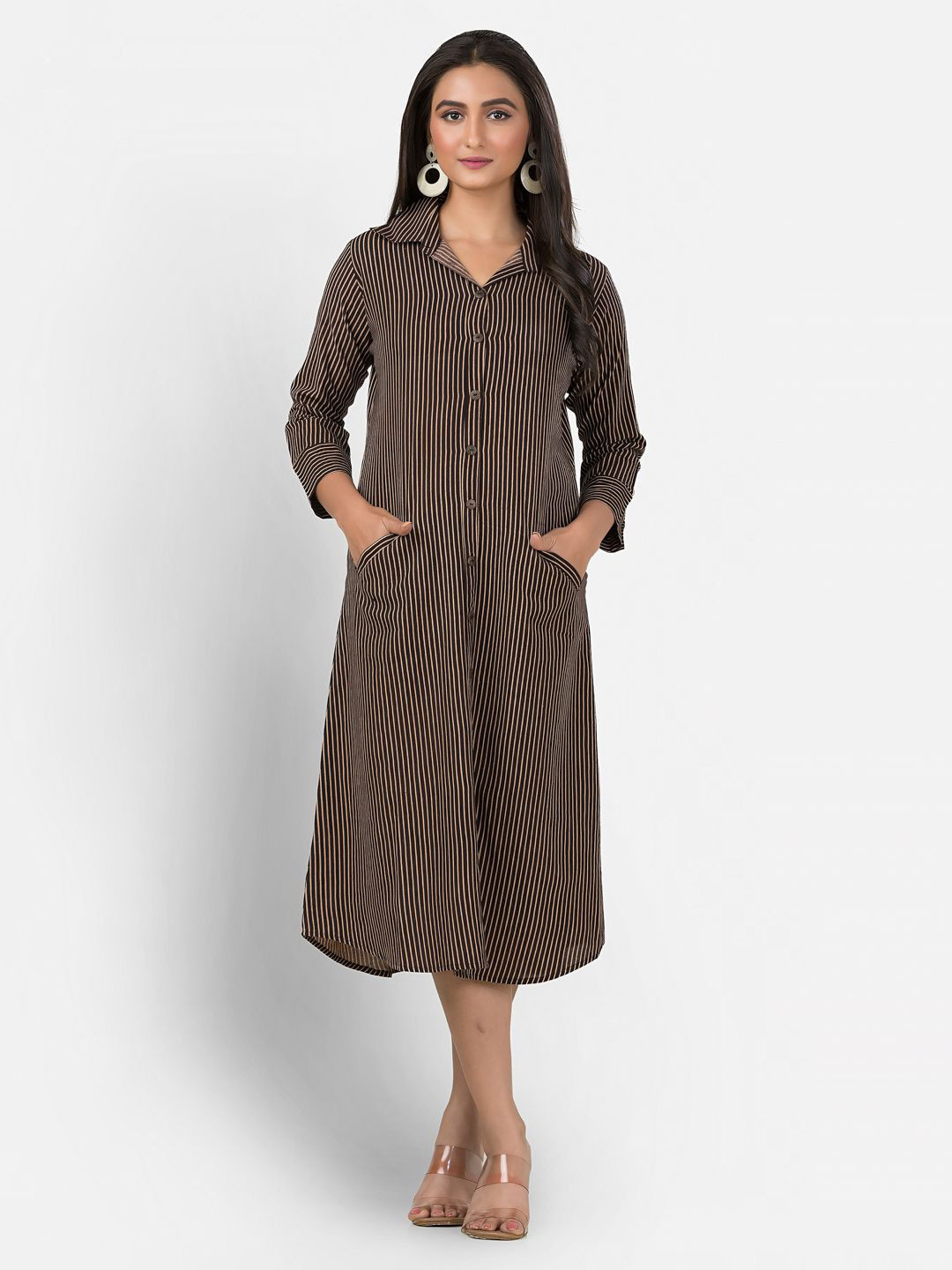 Crazy Needle Women Striped A-Line Midi Dress