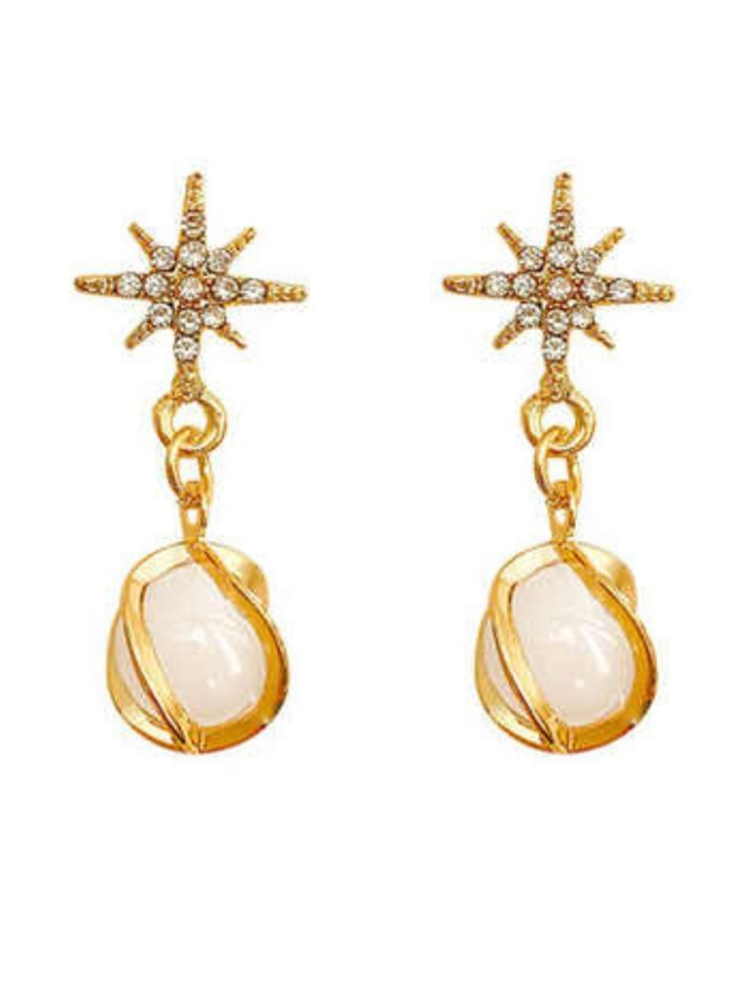 Tipsy closet Women Gold-Plated American Diamond Star Drop Earrings