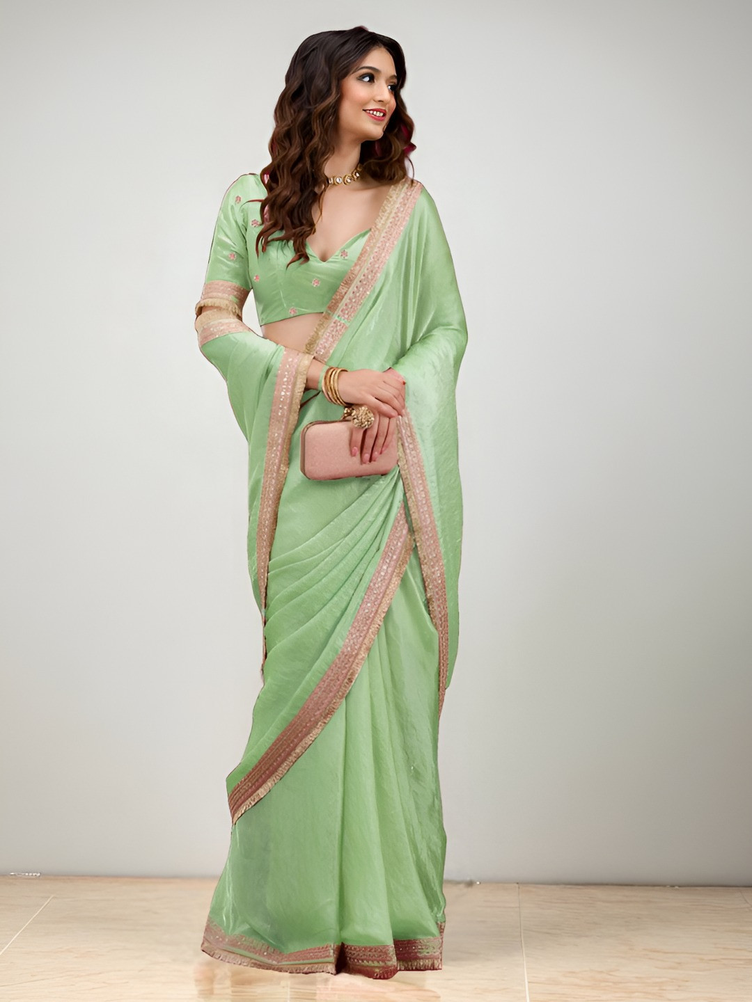 MADHUR HAND WORK ART Sequinned Tissue Banarasi Saree