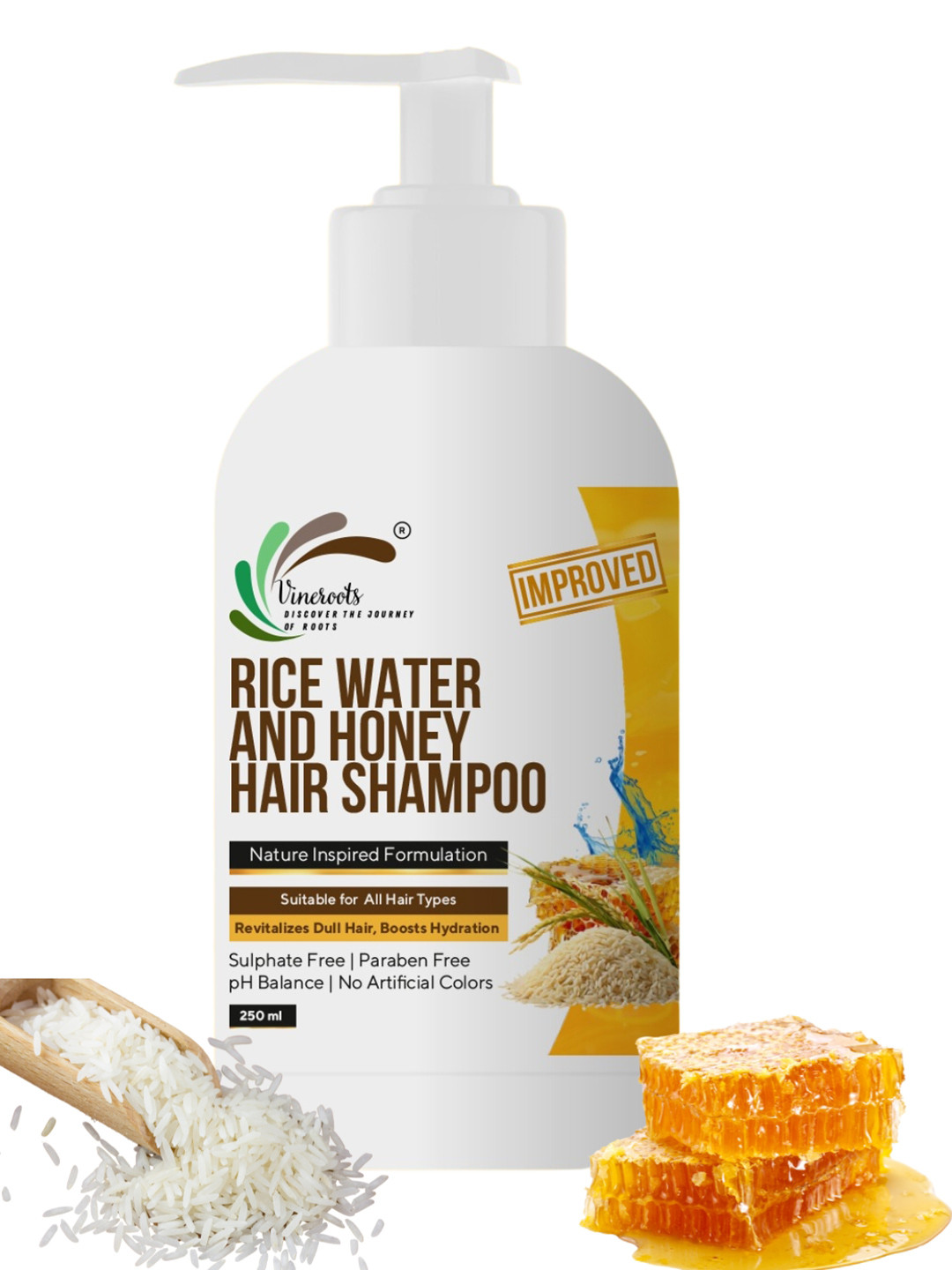 Vineroots Rice Water & Honey Shampoo with Methi & Bhringraj - 250 ml