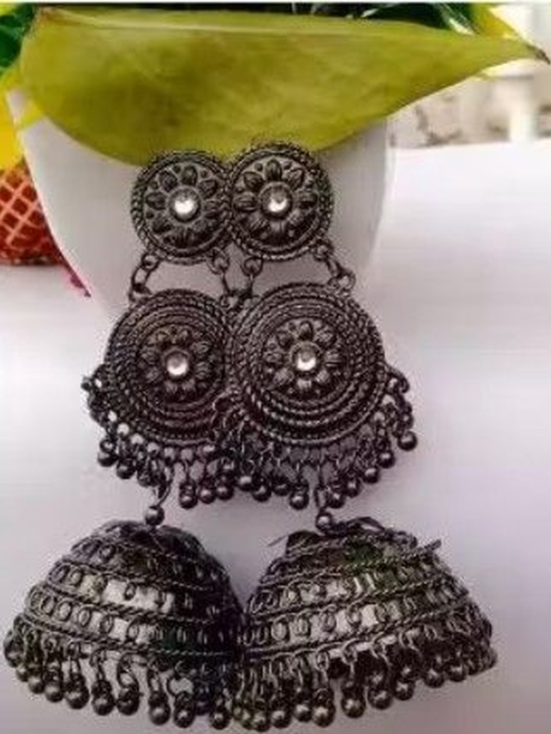 Sangria Women Silver-Plated Oxidized Artificial Beads Classic Alloy Drop Earrings