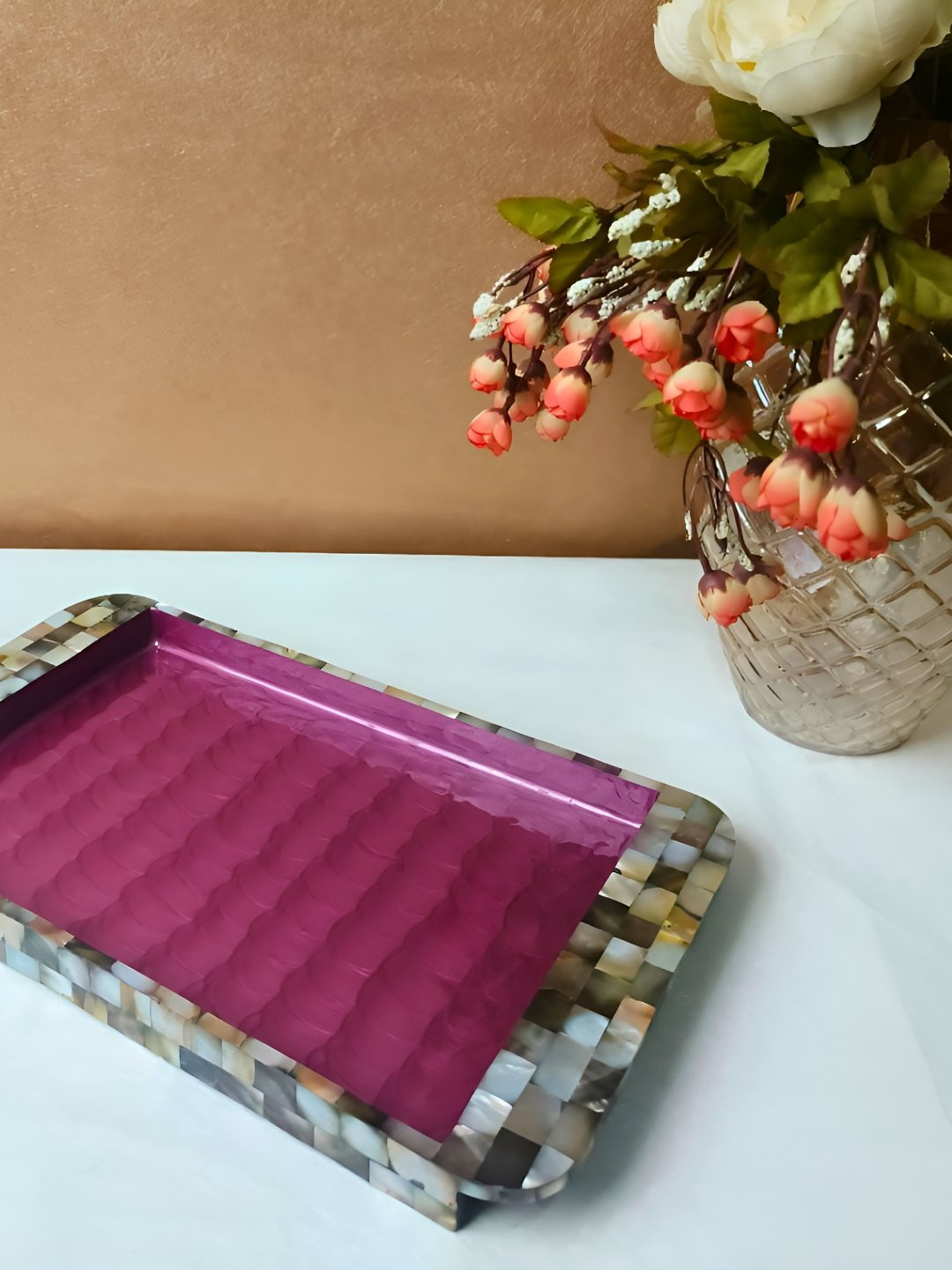 THE HOME CO. Dark-Pink & Black Geometric Serving Tray