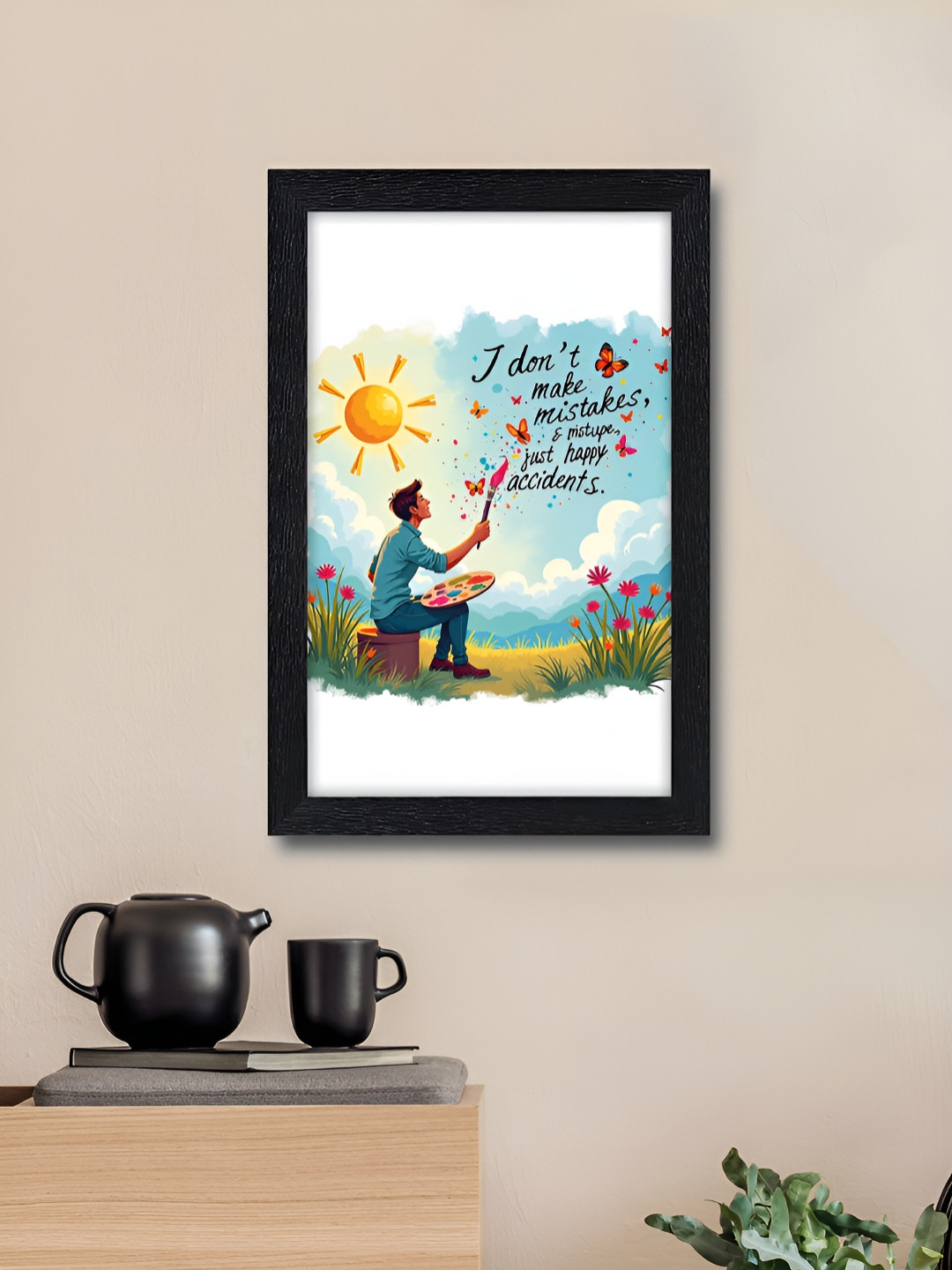 RANDOM Blue & Yellow Motivational Print Synthetic Wood Wall Frame