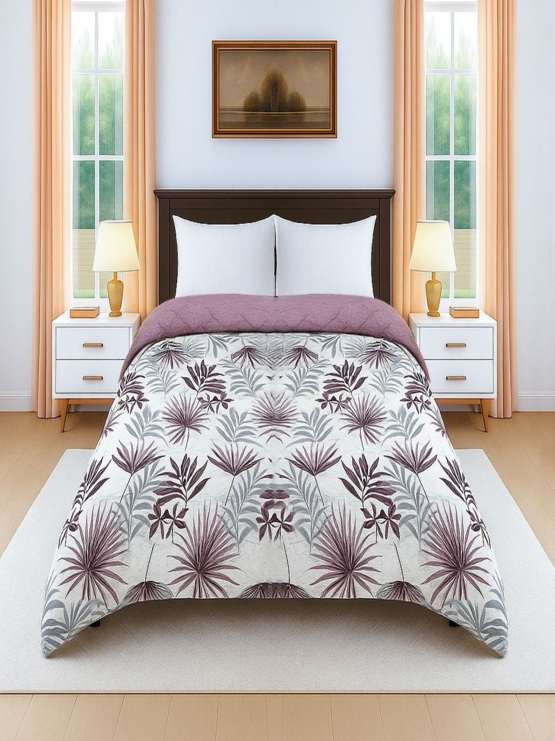 Threadwear Life Style Series White Printed AC Room 300GSM Cotton Double Bed Comforter