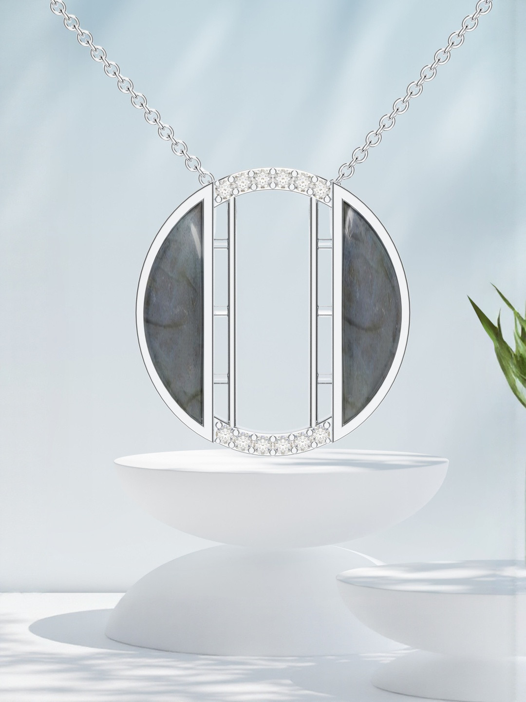 Kicky And Perky 925 Sterling Silver Rhodium-Plated Stones Studded O Pendant With Chain