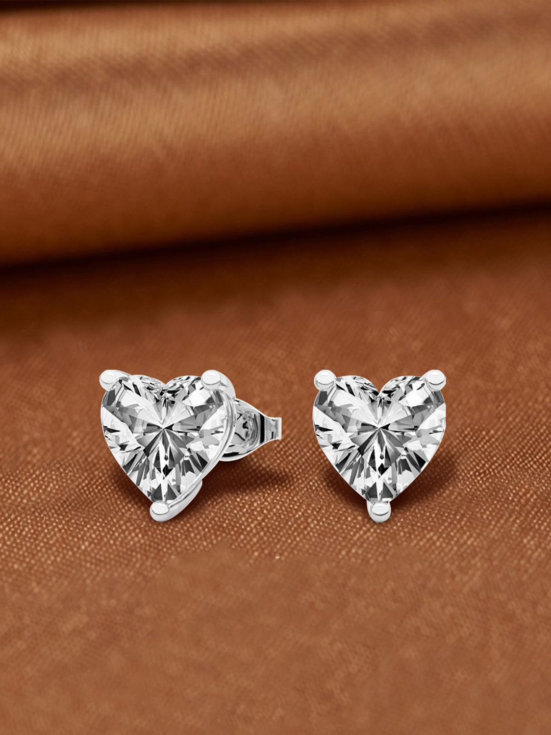Sparkles 14Kt White Gold Heart Solitaire Lab Grown Diamond Stud Earrings- 1.67 g