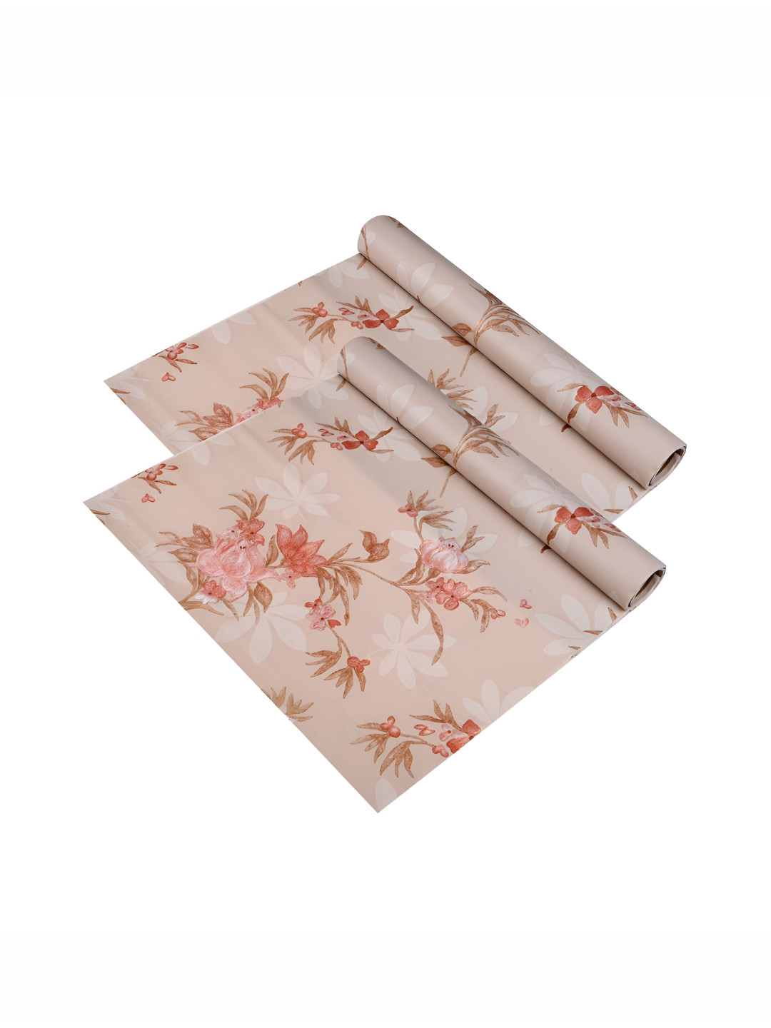 Aura Cream-Coloured & Red 2 Pieces Flower Printed Water Resistant Shelf Liner Organisers