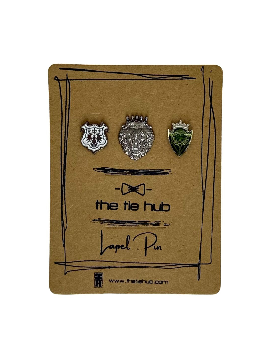 The Tie Hub Men Set Of 3 Royal Shield & Lion Crown Minimal Brooches