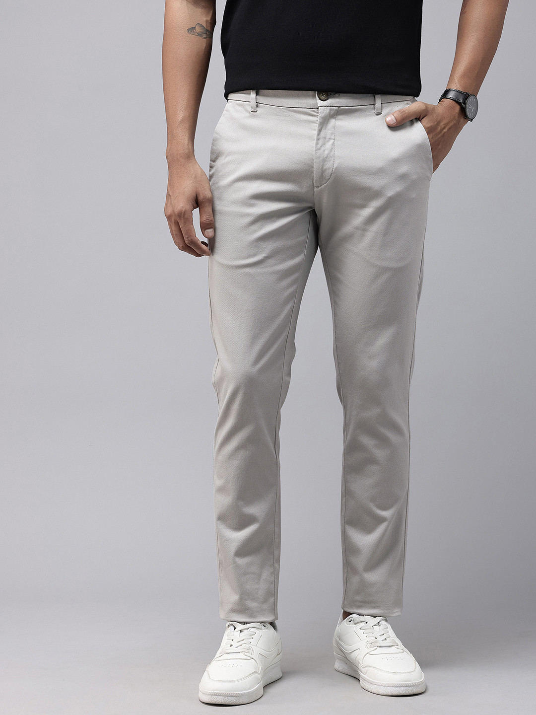 U.S. Polo Assn. Men Austin Trim Fit Self Design Textured Trousers