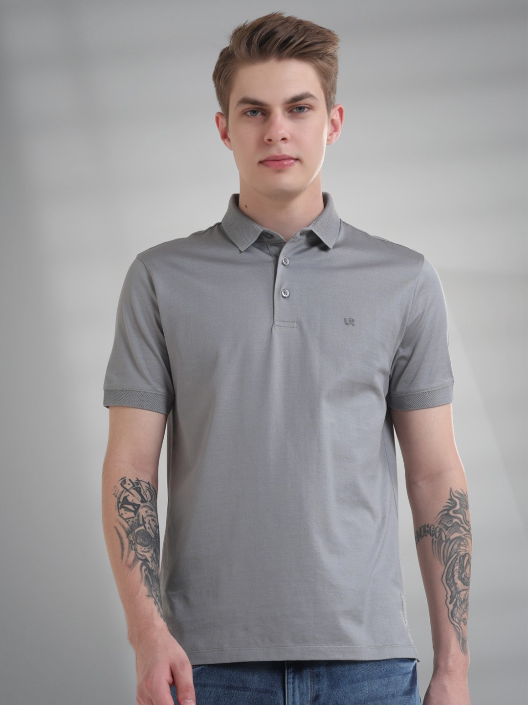 TURMS Men Solid Half Sleeves Mercerized Anti Odor Moisture Wicking Cotton Polo Tshirt