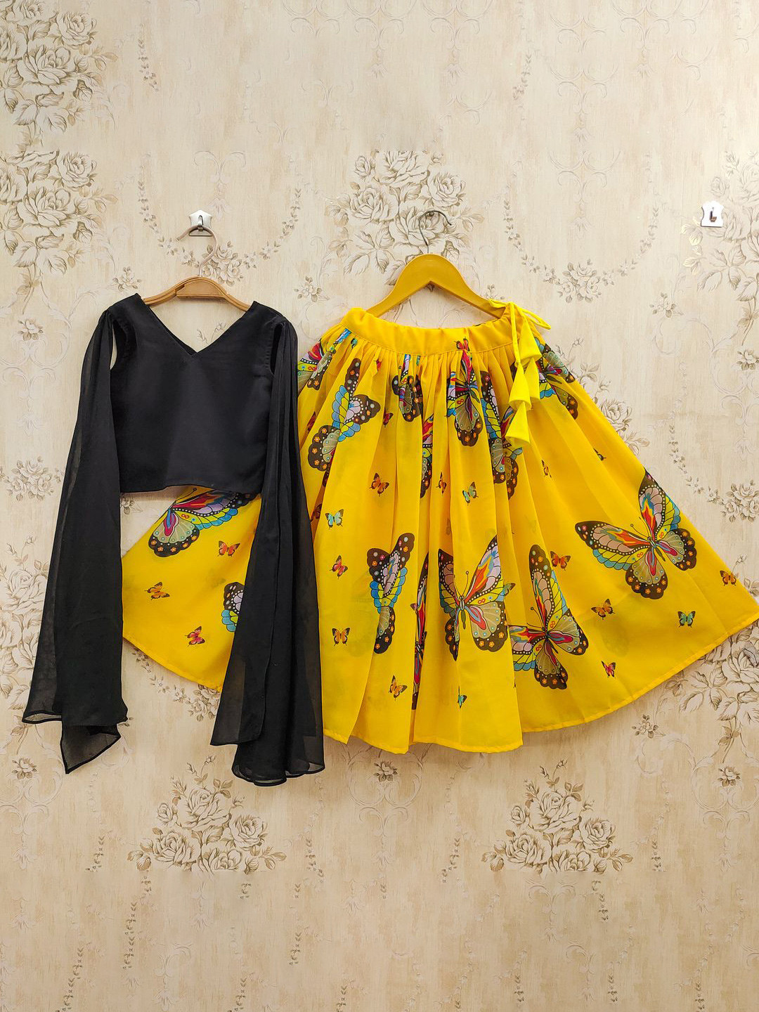 JOVK DESIGN Girls Yellow Printed Drawstring Lehenga Choli