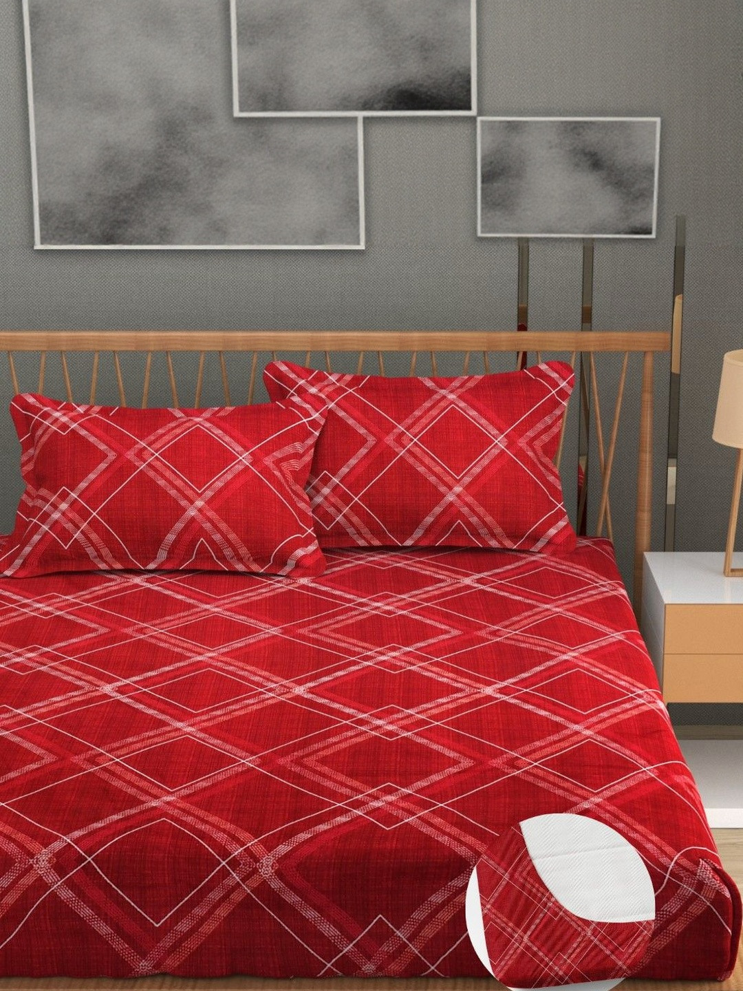 FURNOFY Red 130 GSM Polycotton Double Bedsheet with 2 Pillow Covers