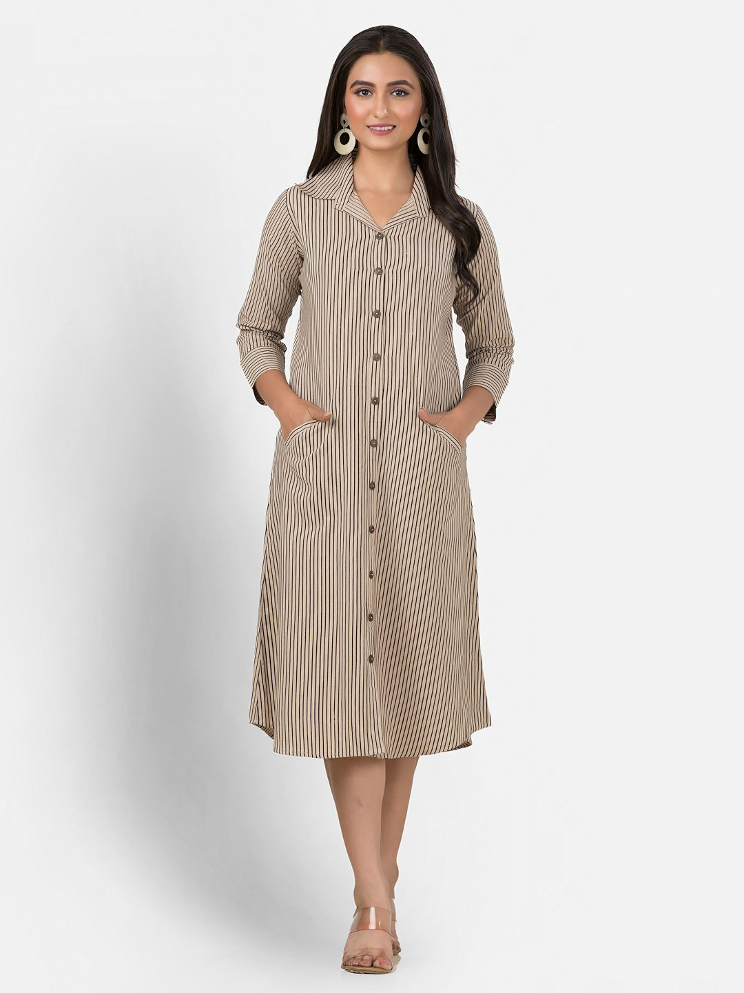 Crazy Needle Women Striped A-Line Midi Dress