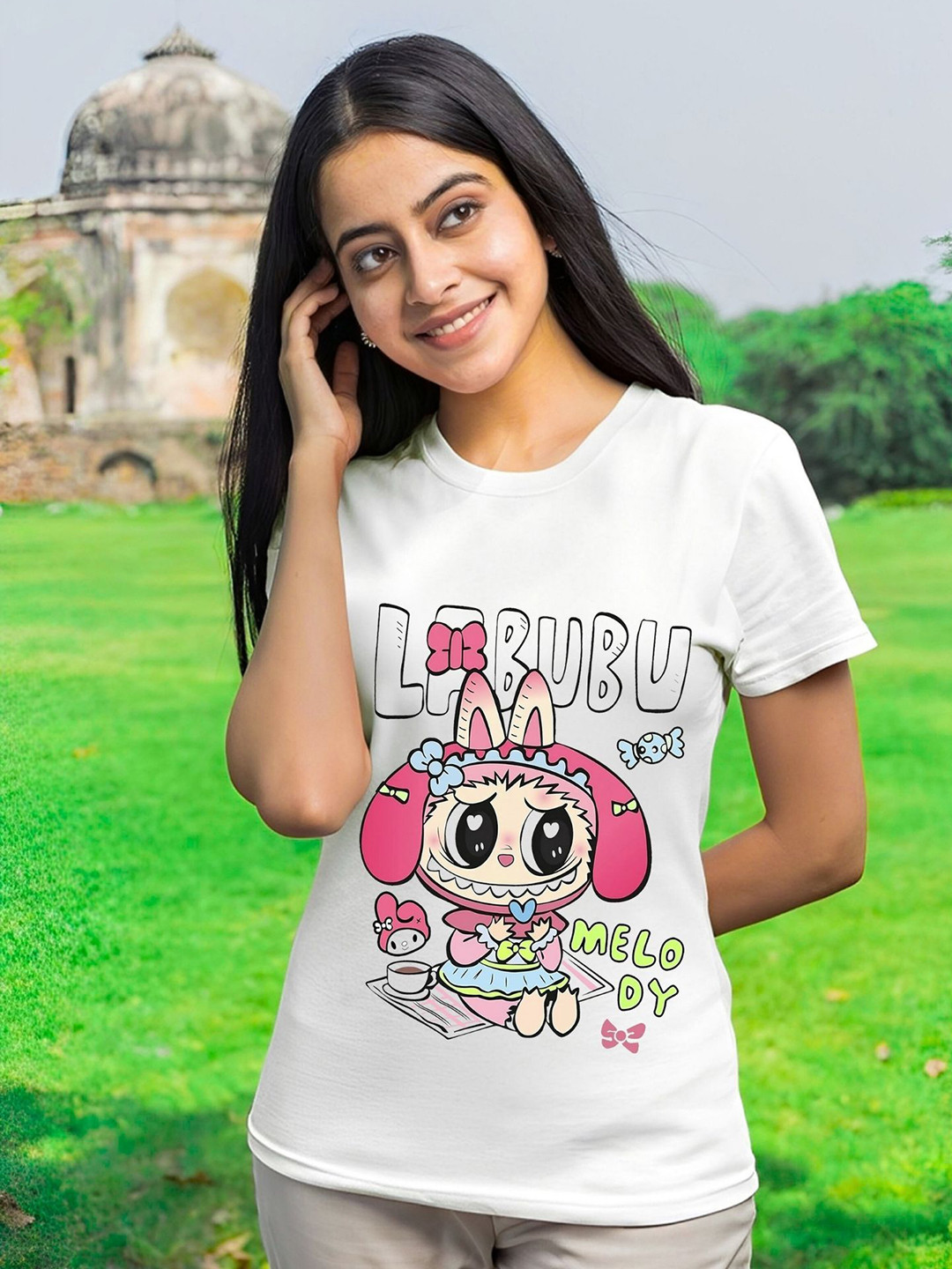 LECOWAR Women My Melody Graphic Printed Round Neck T-shirt