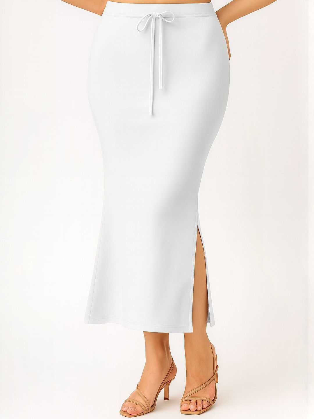 Nature Thread Women White Lycra Side Slit Saree Shapewear