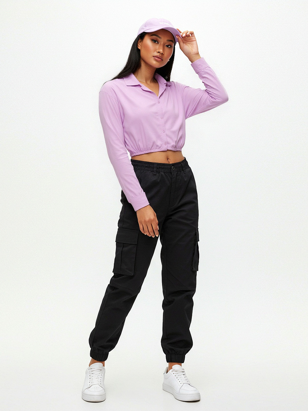 glitchez Drop-Shoulder Blouson Crop Shirt