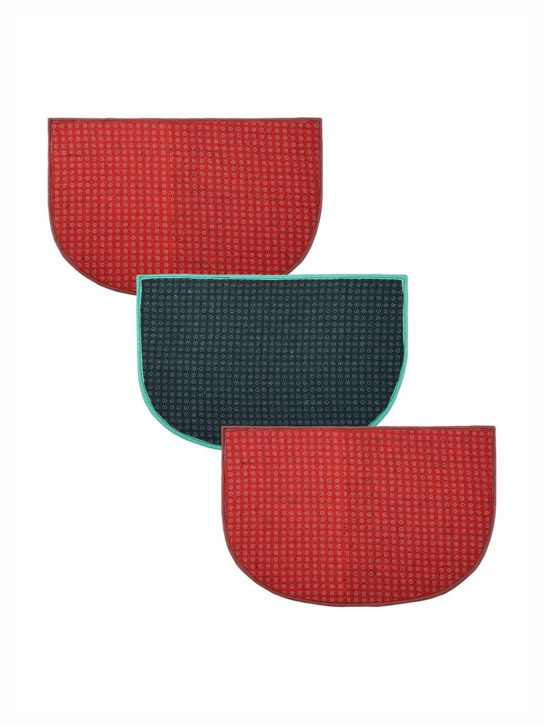 Aura Red & Green 3 Pieces Wool Anti-Skid Doormats
