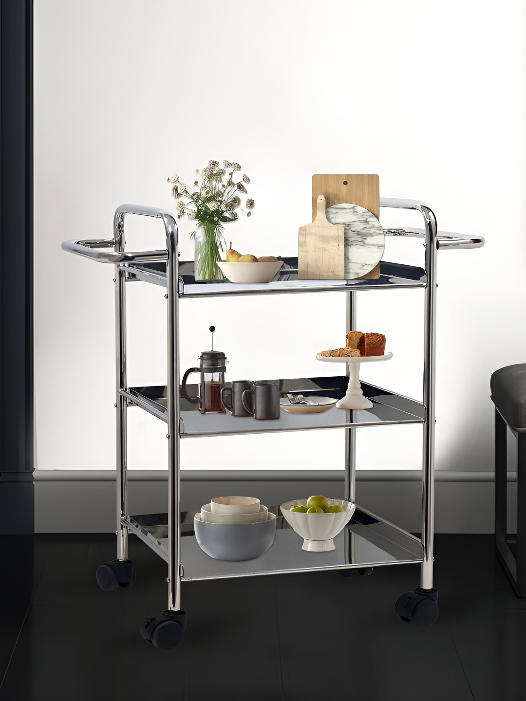 Metalsmith Silver-Toned Steel Kitchen Trolley