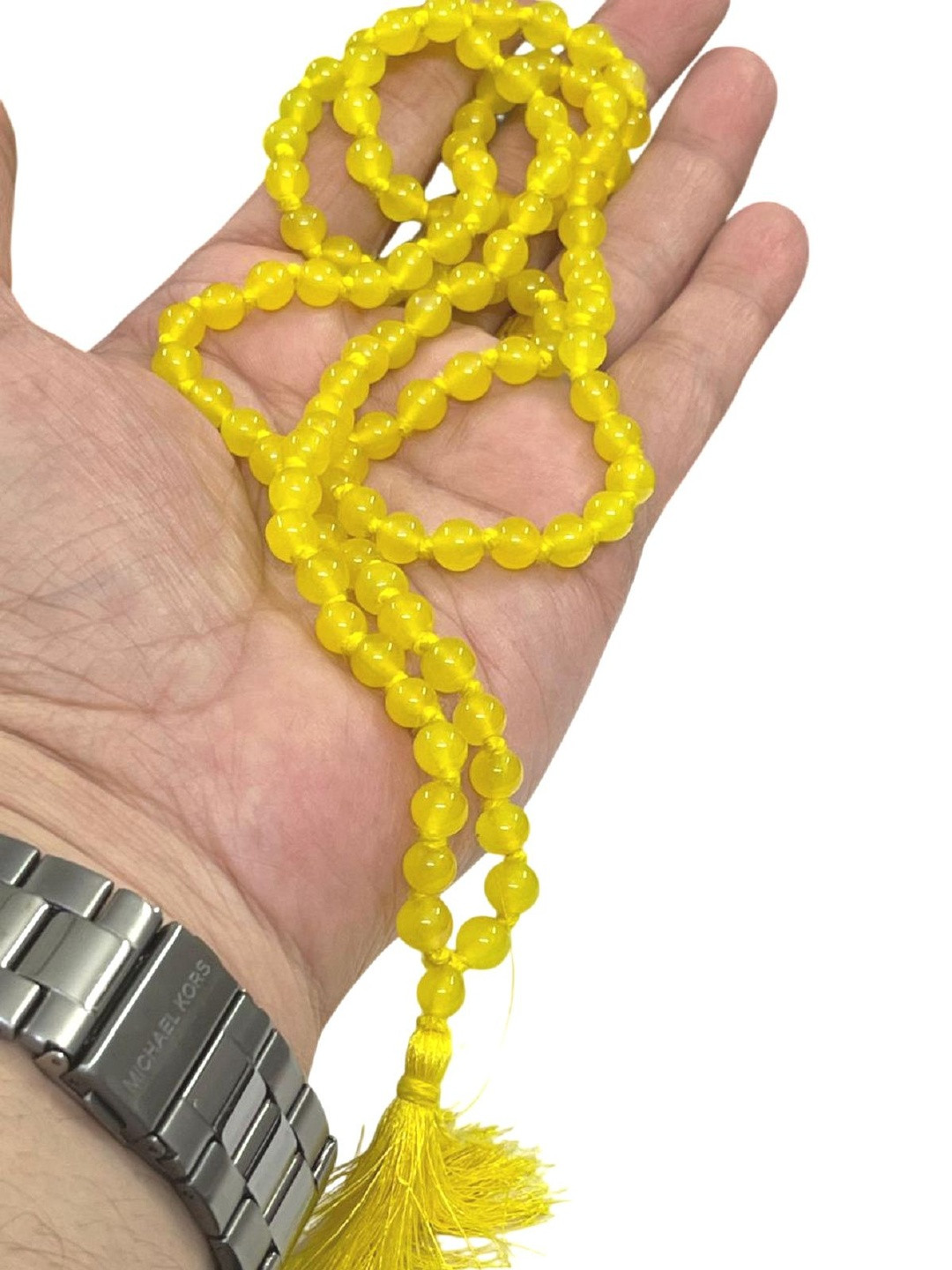 numeroastro 108 Beads Handcrafted Yellow Agate Knotted Mala