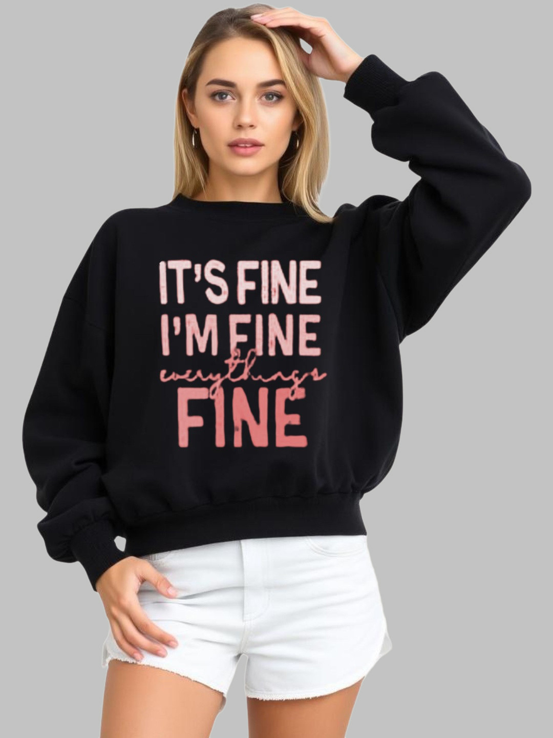 SALUJA FABRICS Women Typography Printed Ribbed Cotton Pullover Sweatshirt