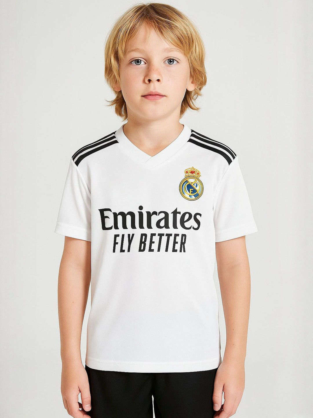 Dostitch Boys Real Madrid Mbappe 9 Home Kit Football Jersey T-shirt