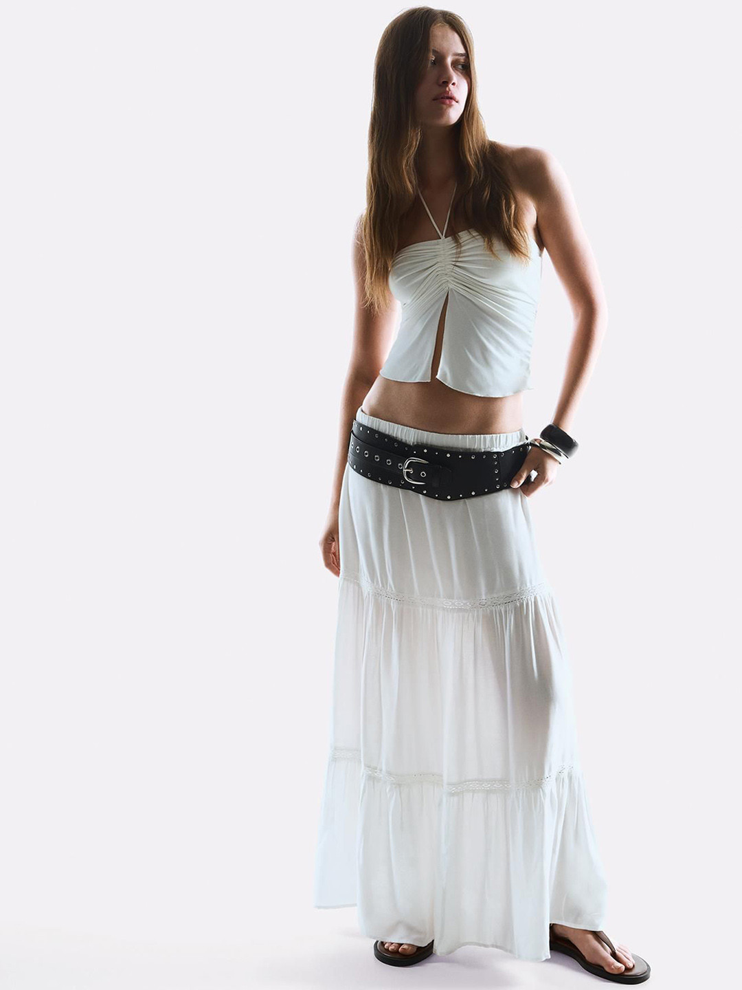 Bershka Midi Skirt With Lace Trim