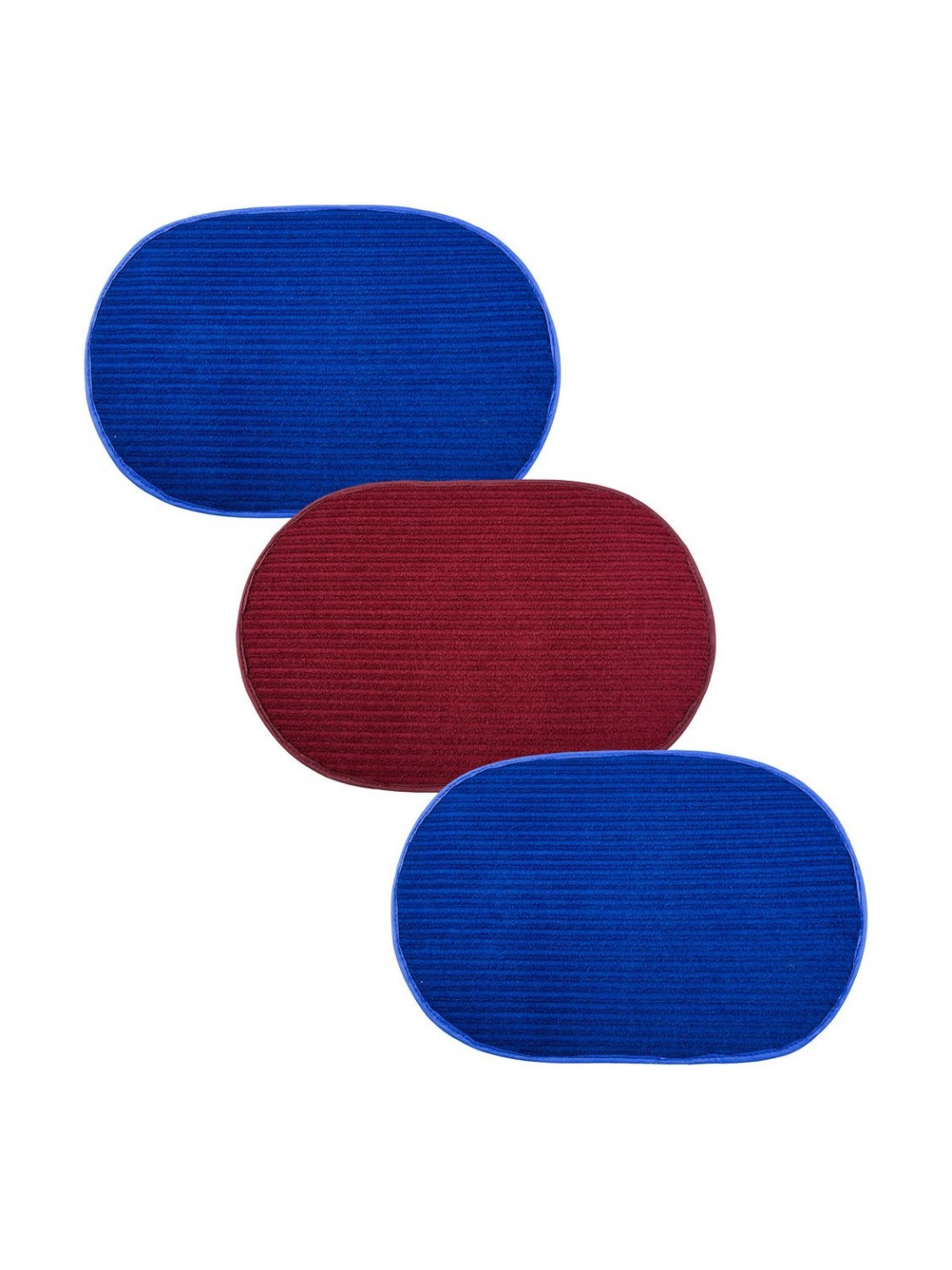 Aura Blue & Maroon 3 Pieces Lining Oval Shape Woolen Anti-Skid Doormats