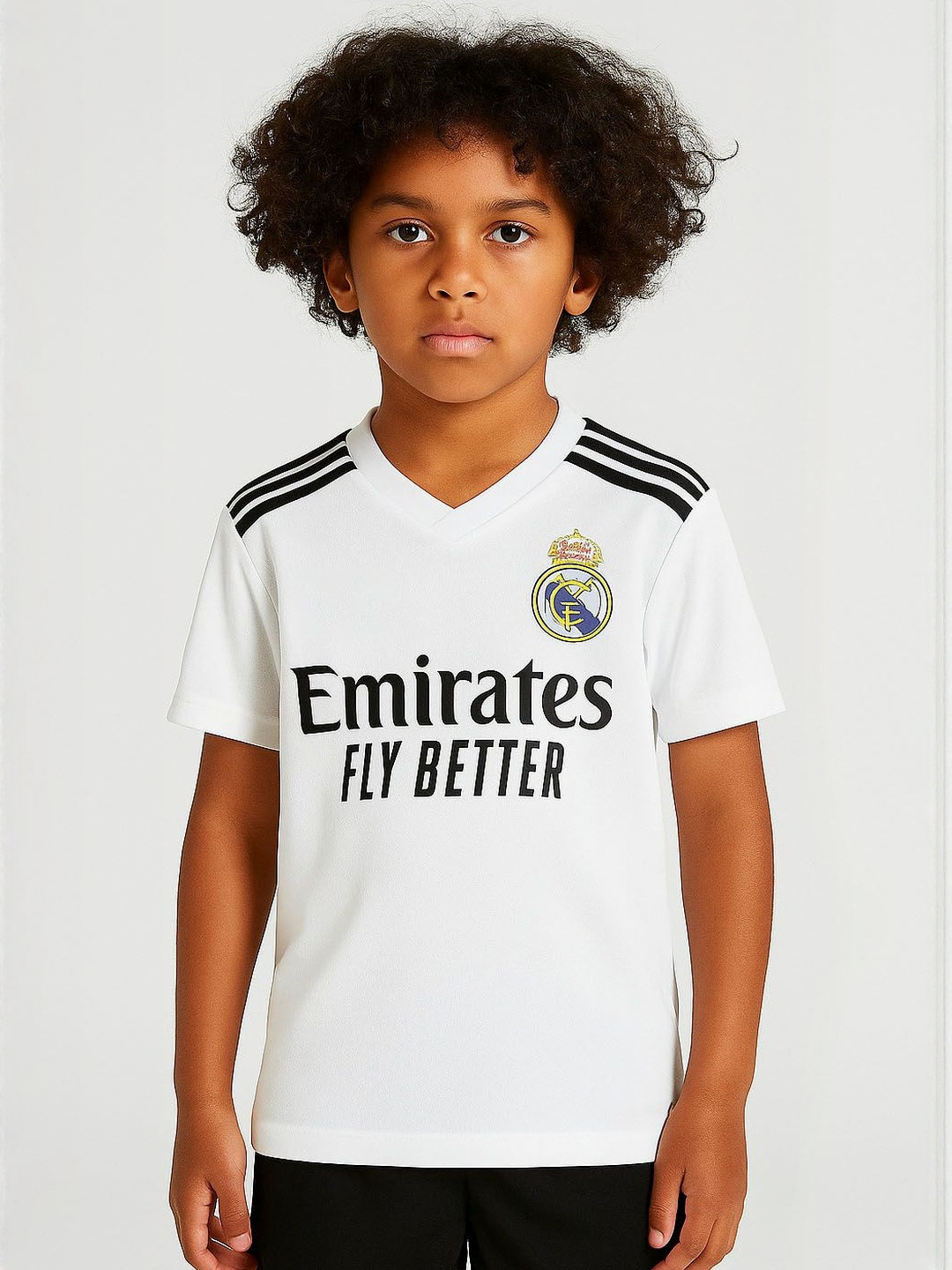 dostitch Boys Sports Real Madrid Team Printed V-Neck Dri-FIT Jersey T-shirt