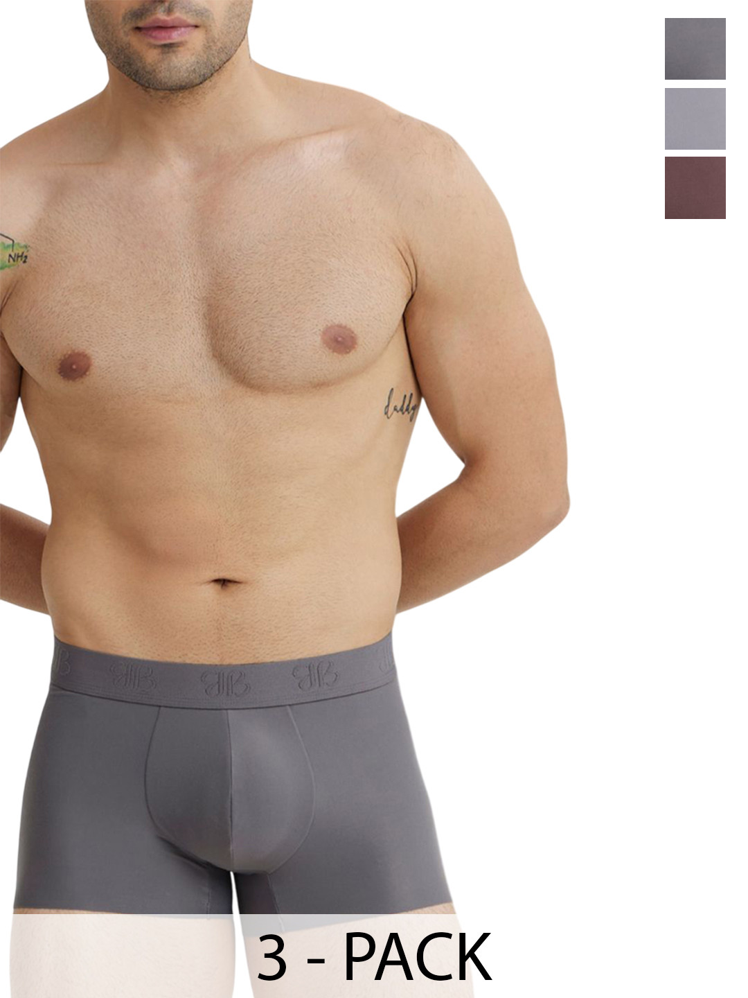 B'there Pack Of 3 Mid-Rise Seamless Trunks U005_SGR_DLC_DBY