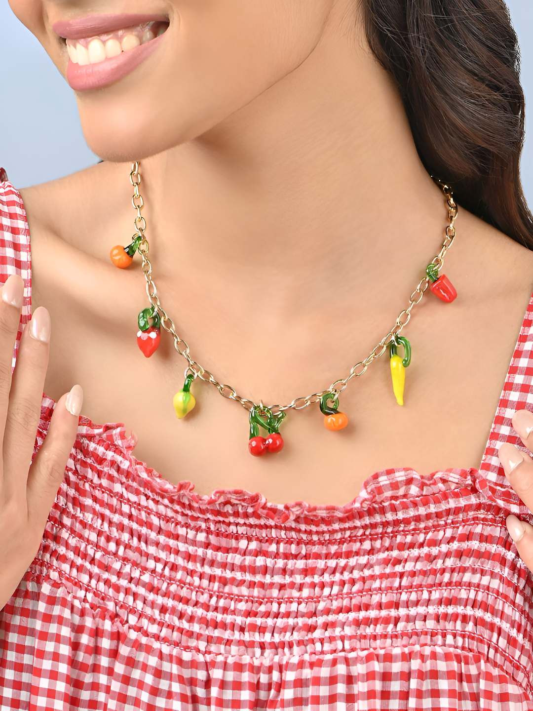 ToniQ Gold-Plated Tooty Fruity Veggie Pop Charm Statement Necklace