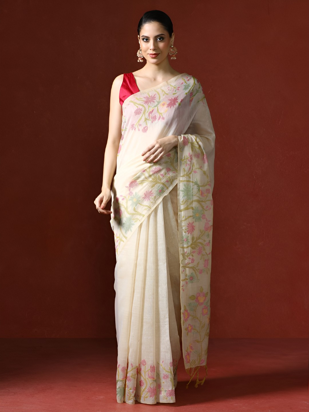 Mitera Woven Design Border Chanderi Saree With Blouse Piece