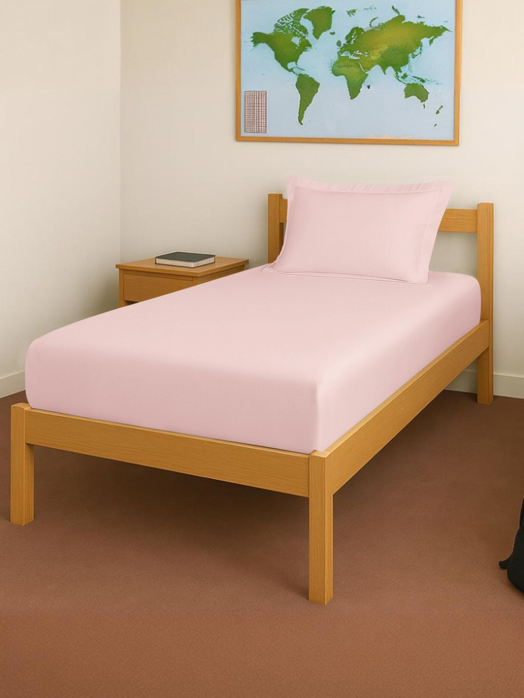 PIZUNA LINENS linens Pink 400 TC Pure Cotton Fitted Single Bedsheet Set-0.99 m x 1.98 m