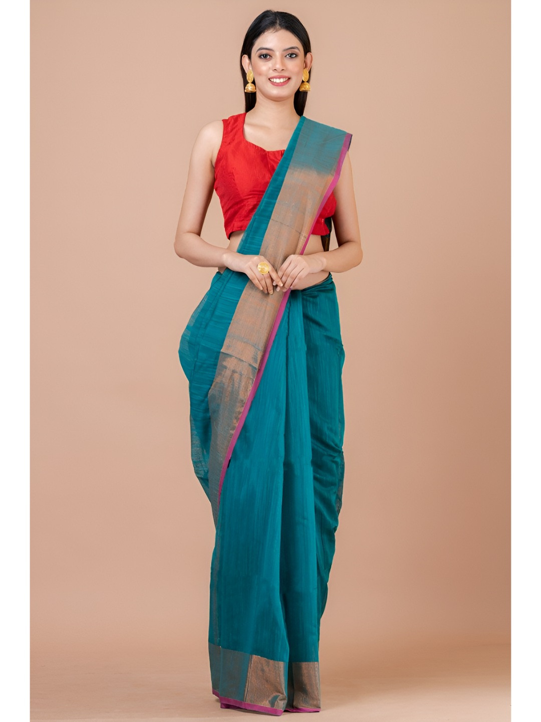 Durga Handlooms  Handloom Khadi Saree With Zari Border