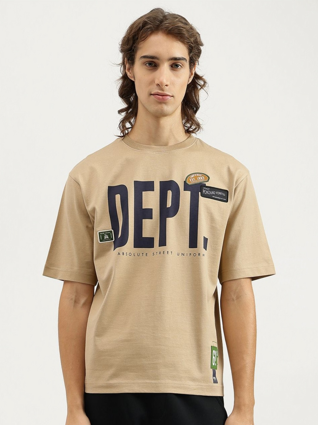 United Colors of Benetton Men Typography Printed Round Neck Pure Cotton Oversized T-shirt