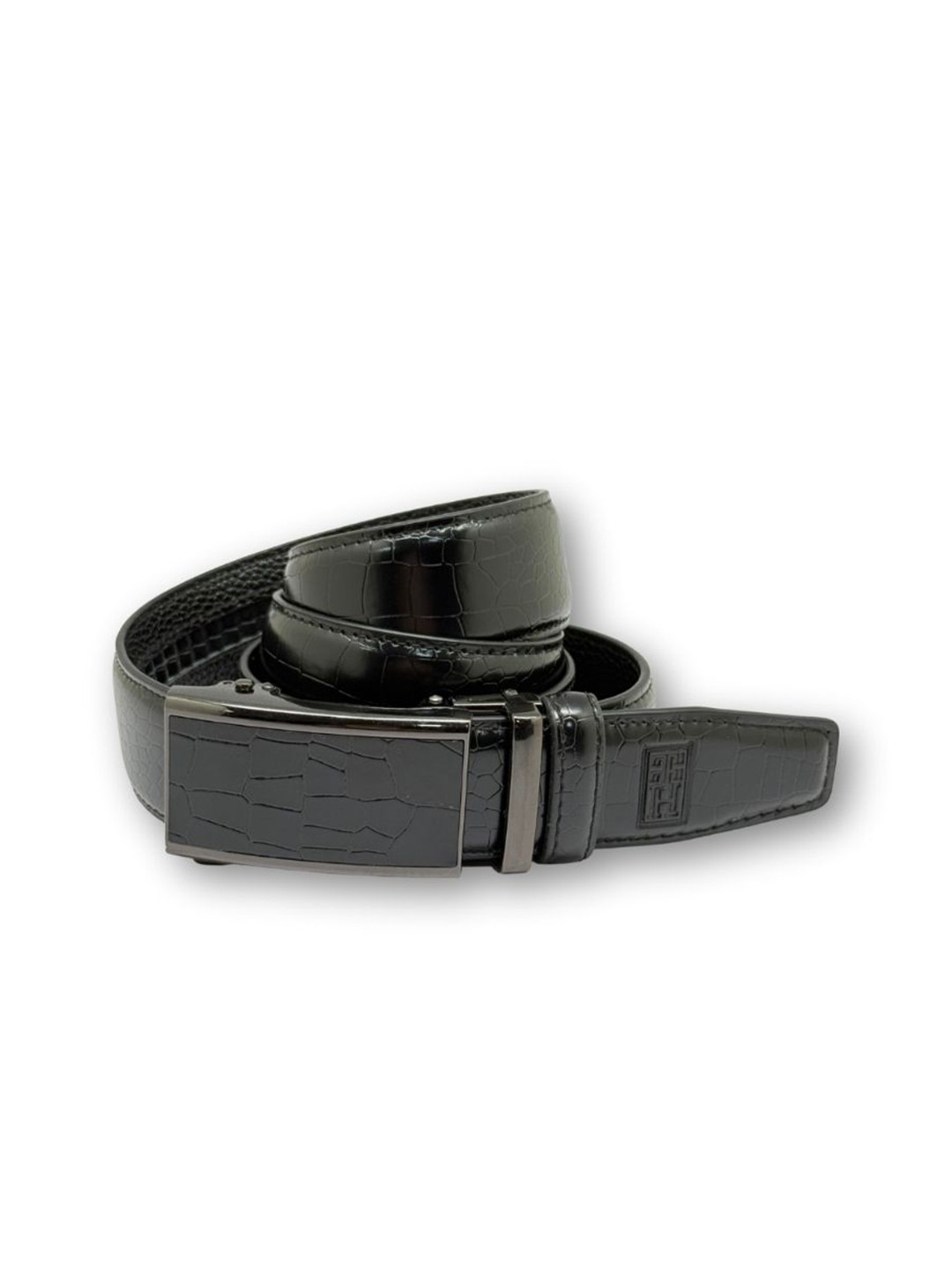 The Tie Hub Men Textured Belt with Slider Buckle Closure