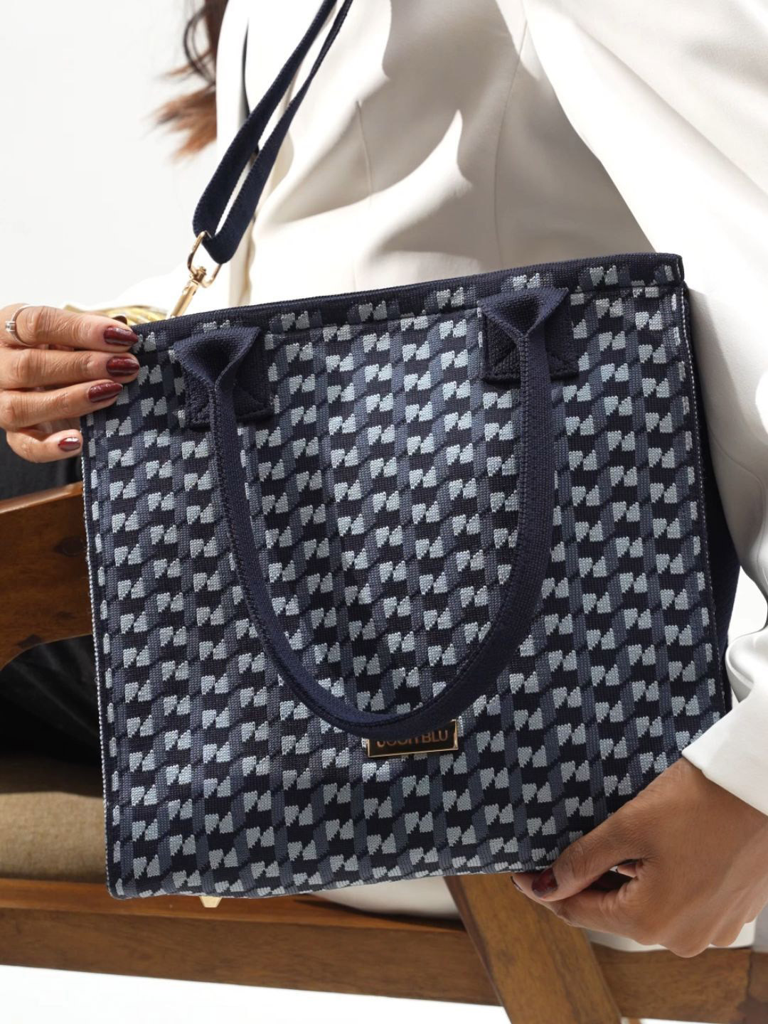 Joon Blu Women Graphic Printed Structured Zip Detail Shoulder Bag