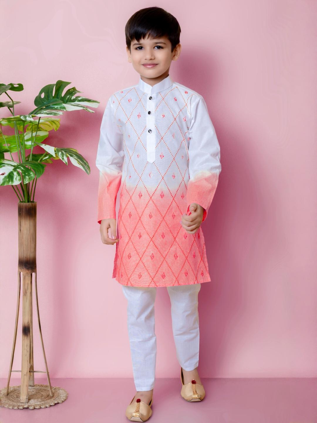 HUMAN CHOICE Boys Embroidered Regular Thread Work Pure Cotton Kurta with Pyjamas