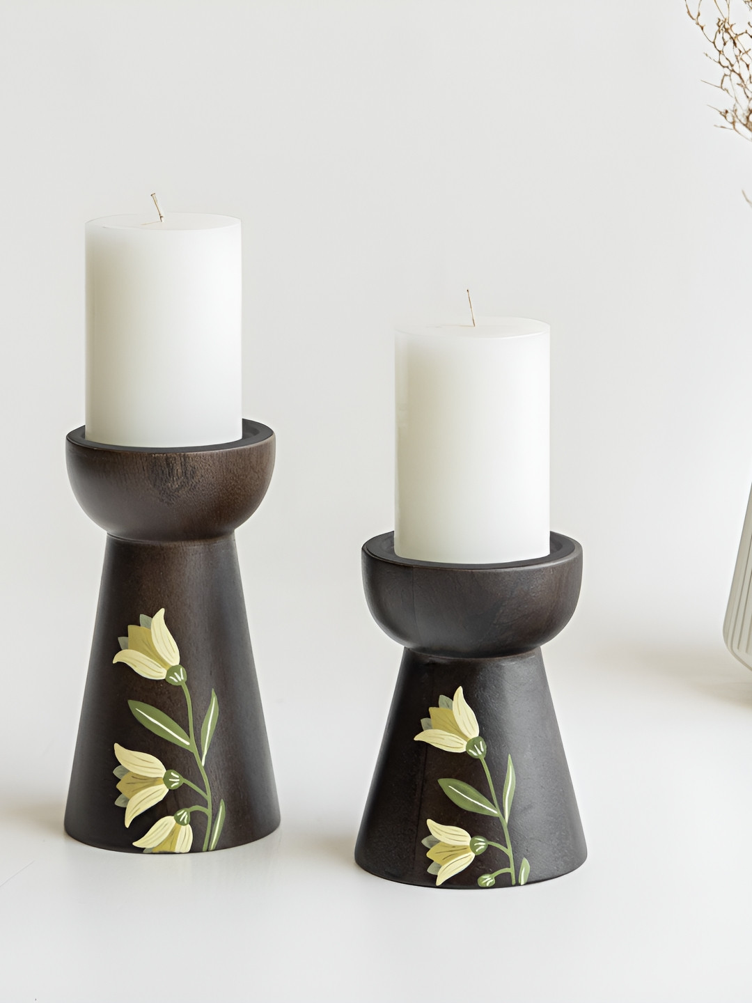 Aurum Crafts Brown & Green 2 Pieces Bamboo Candle Holders