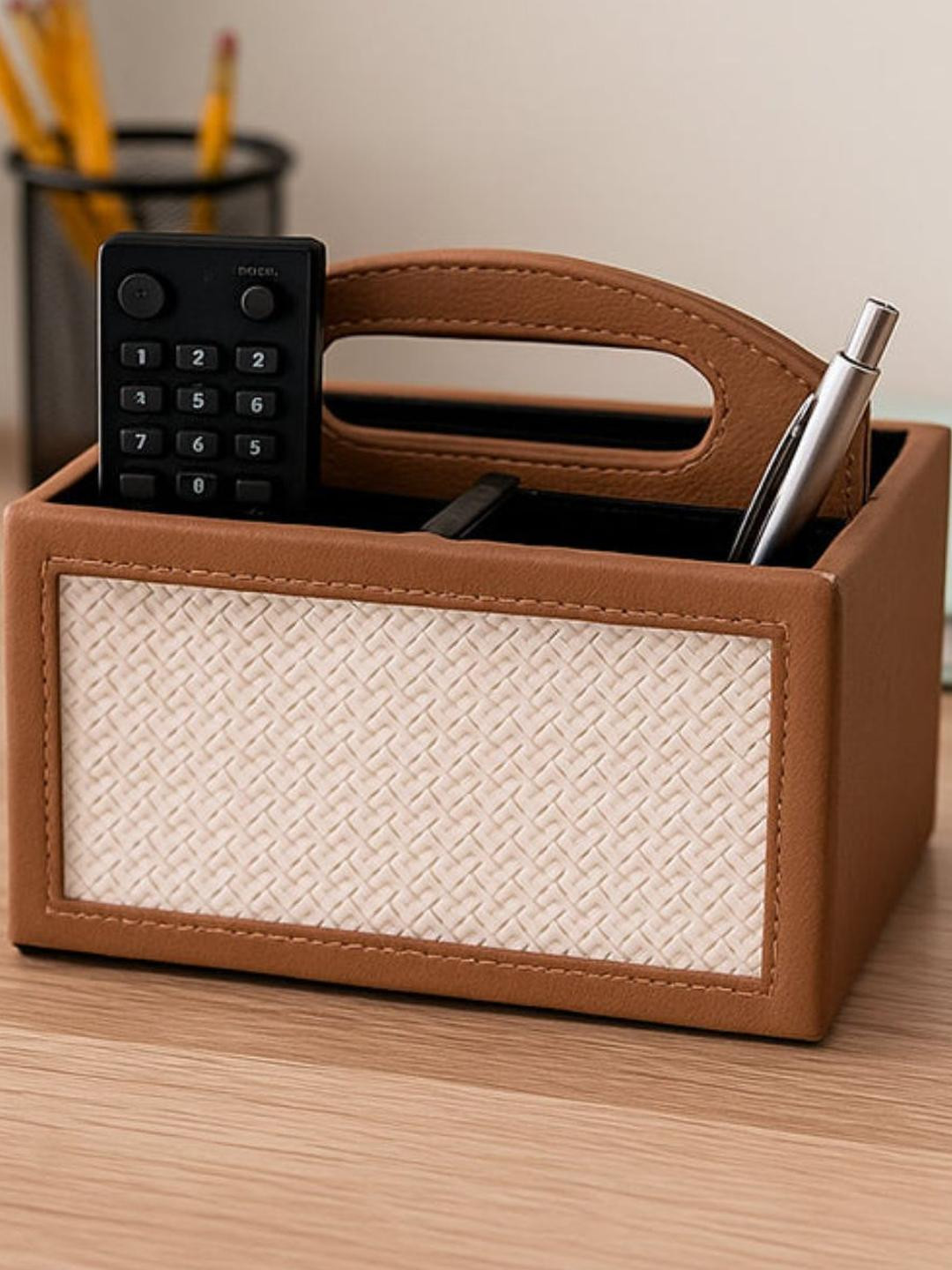 jabrix Set of 1 Vegan Leather Desk Organizer