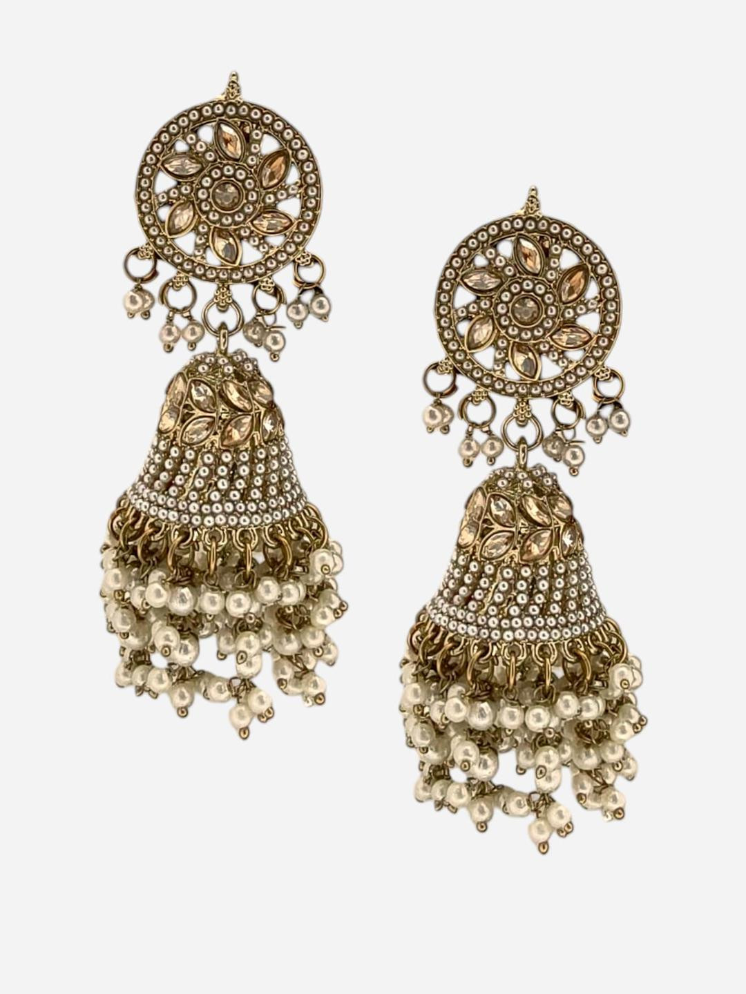 BFC - BUY FOR CHANGE Women Gold Toned & Off White Traditional Jhumka Earrings
