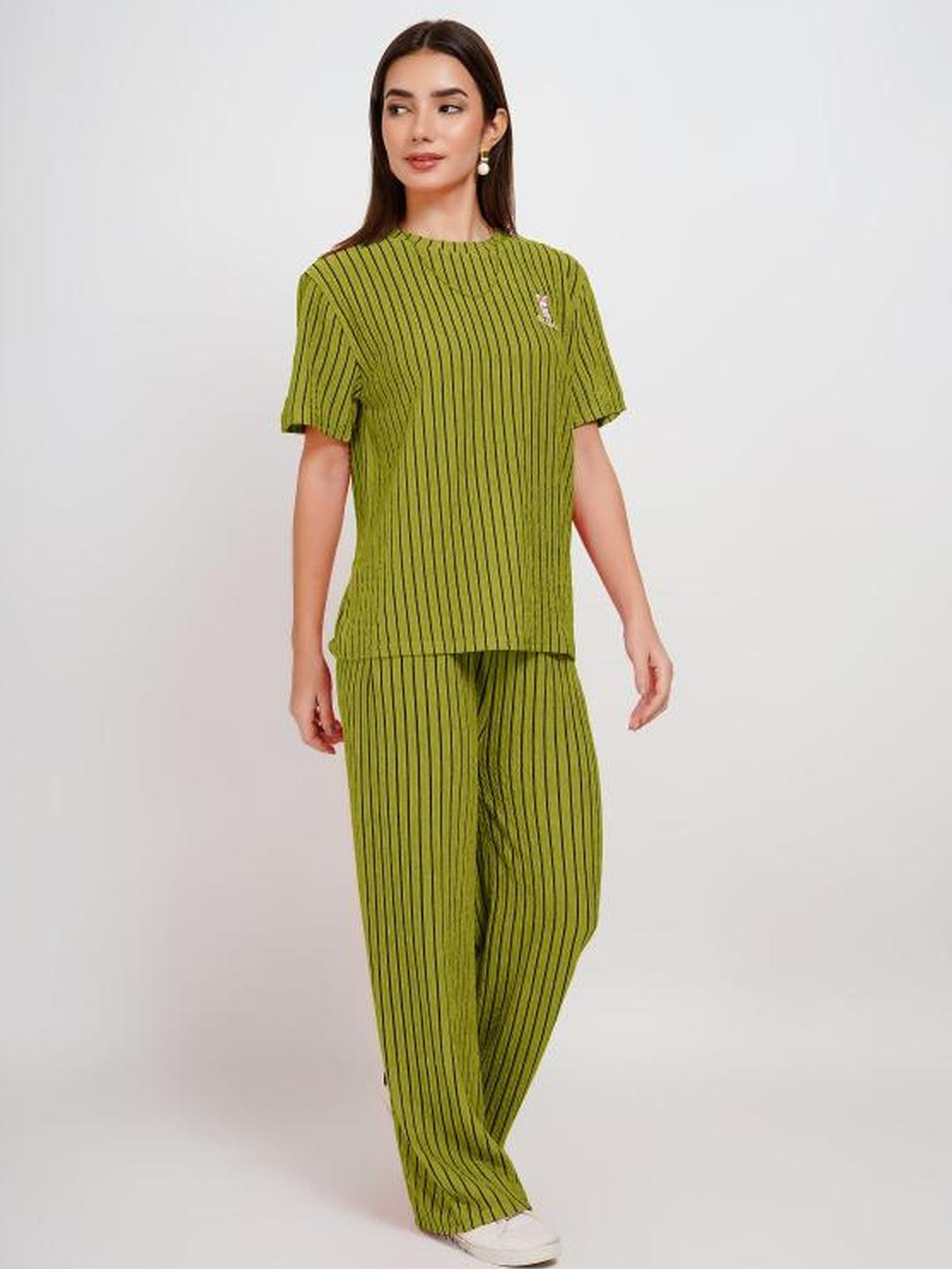 Stem Rope Women Striped T-shirt and Trousers
