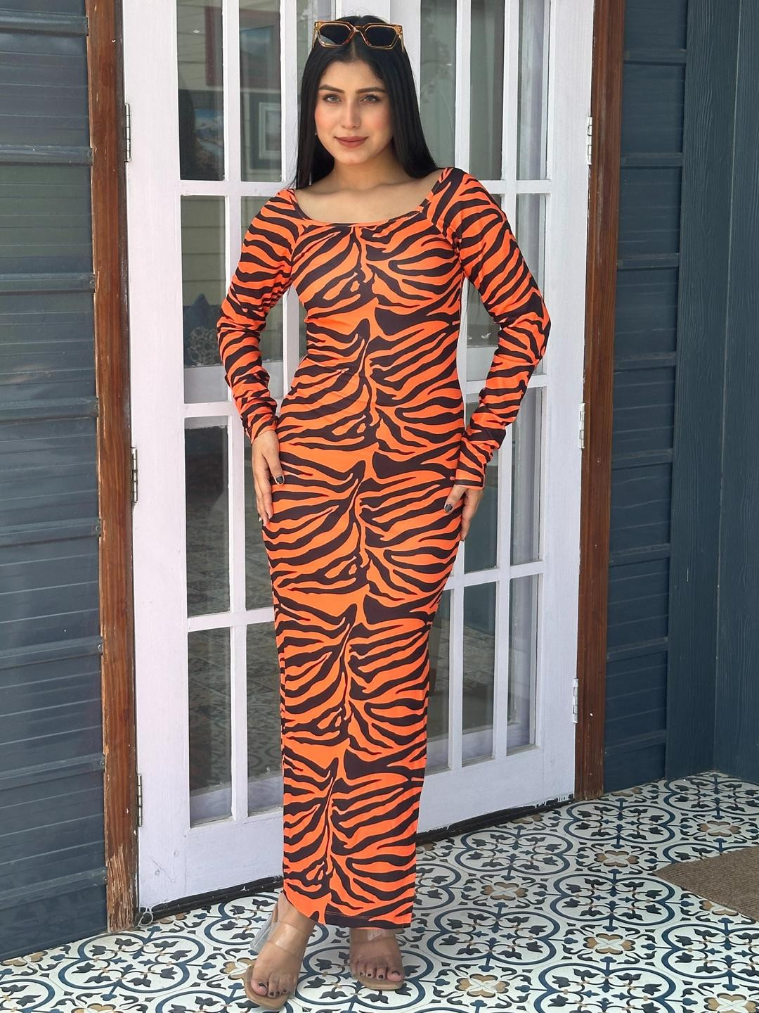 TANDUL Women Orange & Black Bodycon Dress