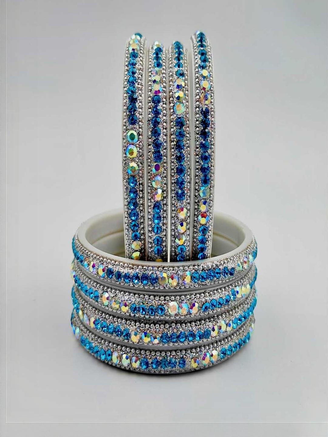 RAF DUKAN Set Of 8 Blue Stones Studded Bangles Set