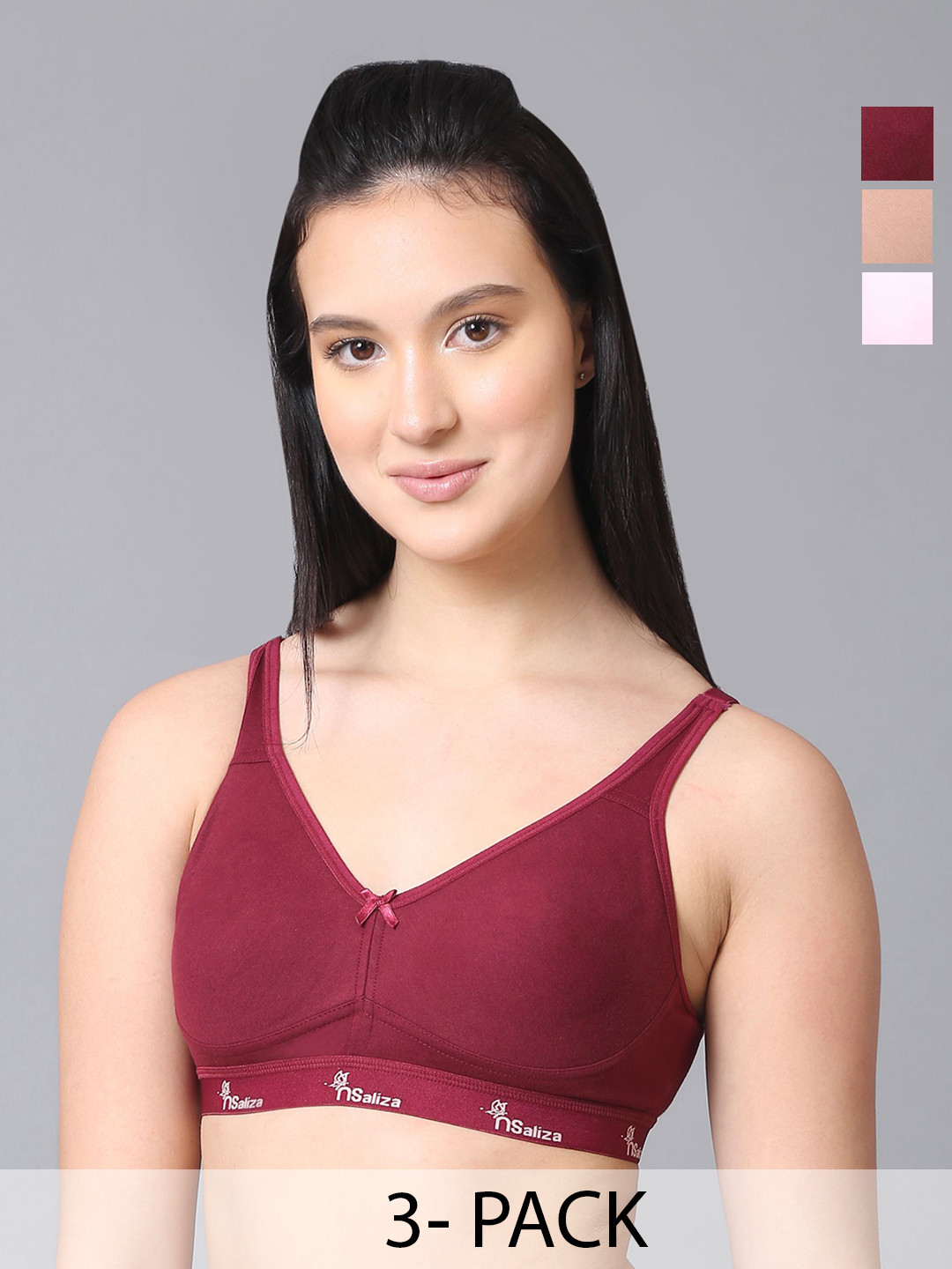 nsaliza Pack Of 3 Full Coverage Sports Non Padded Rapid-Dry All Day Comfort Cotton Bras