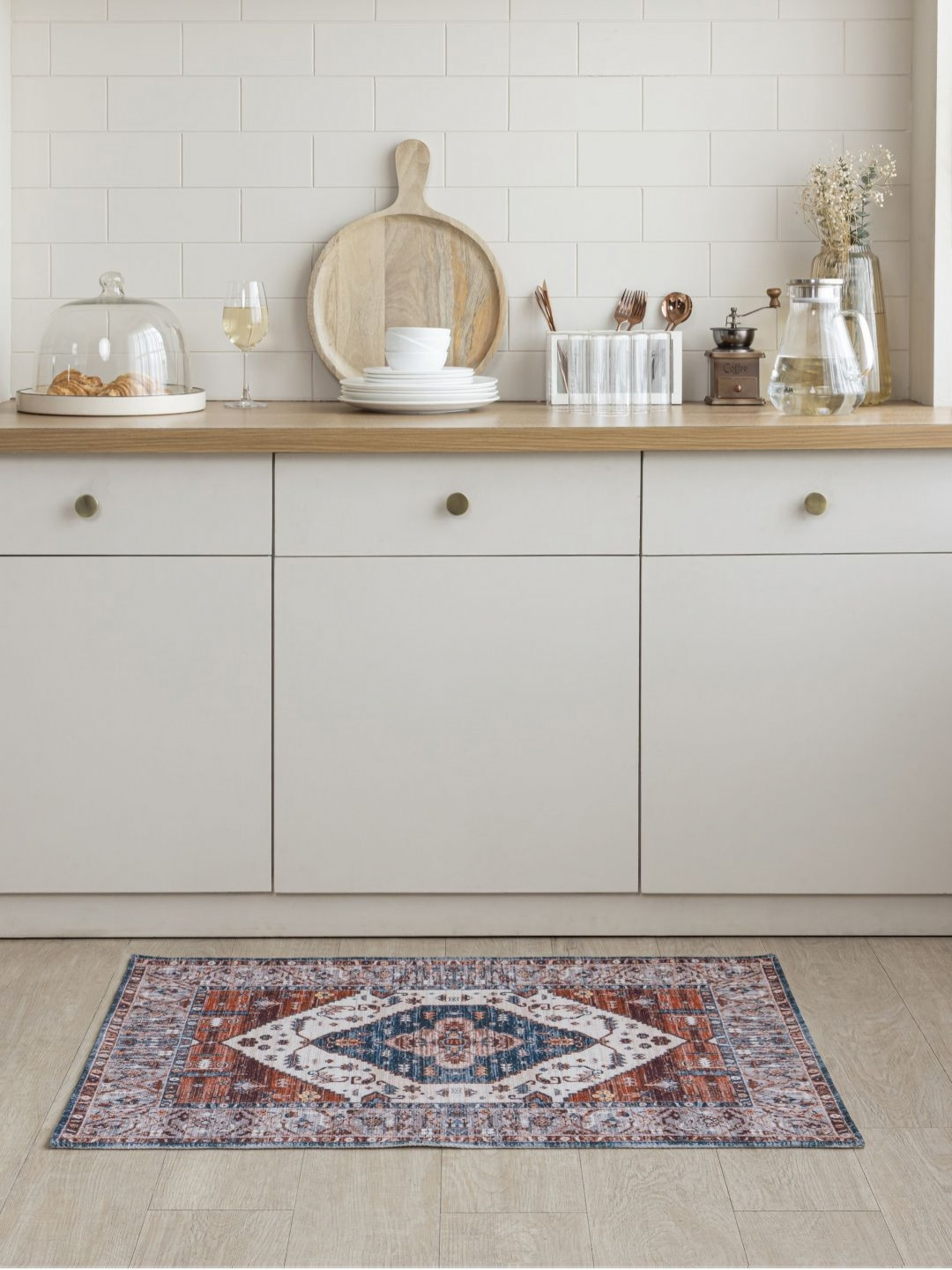 THEGASBH Blue & Brown Printed Floor Mat