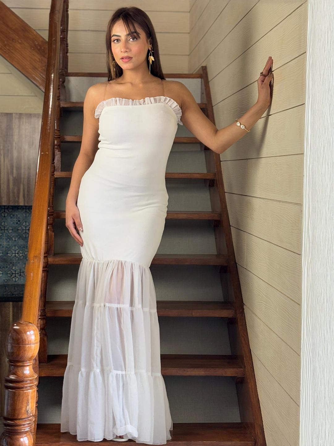 TANDUL White Strapless Bodycon Maxi Dress